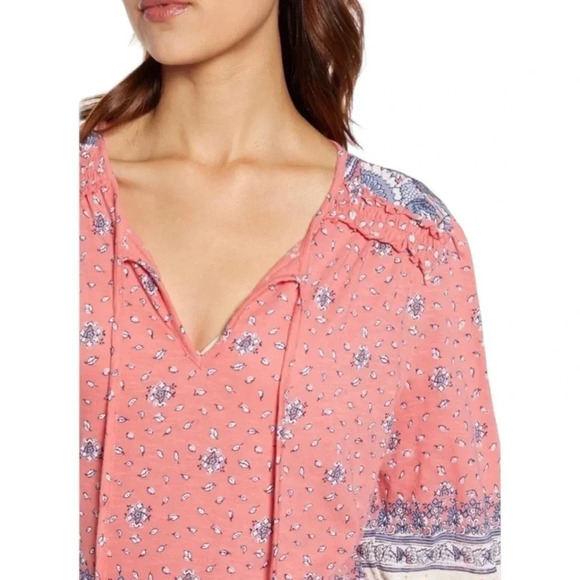 NWT Lucky Brand Floral Boarder Print Peasant Top - Picture 1 of 6